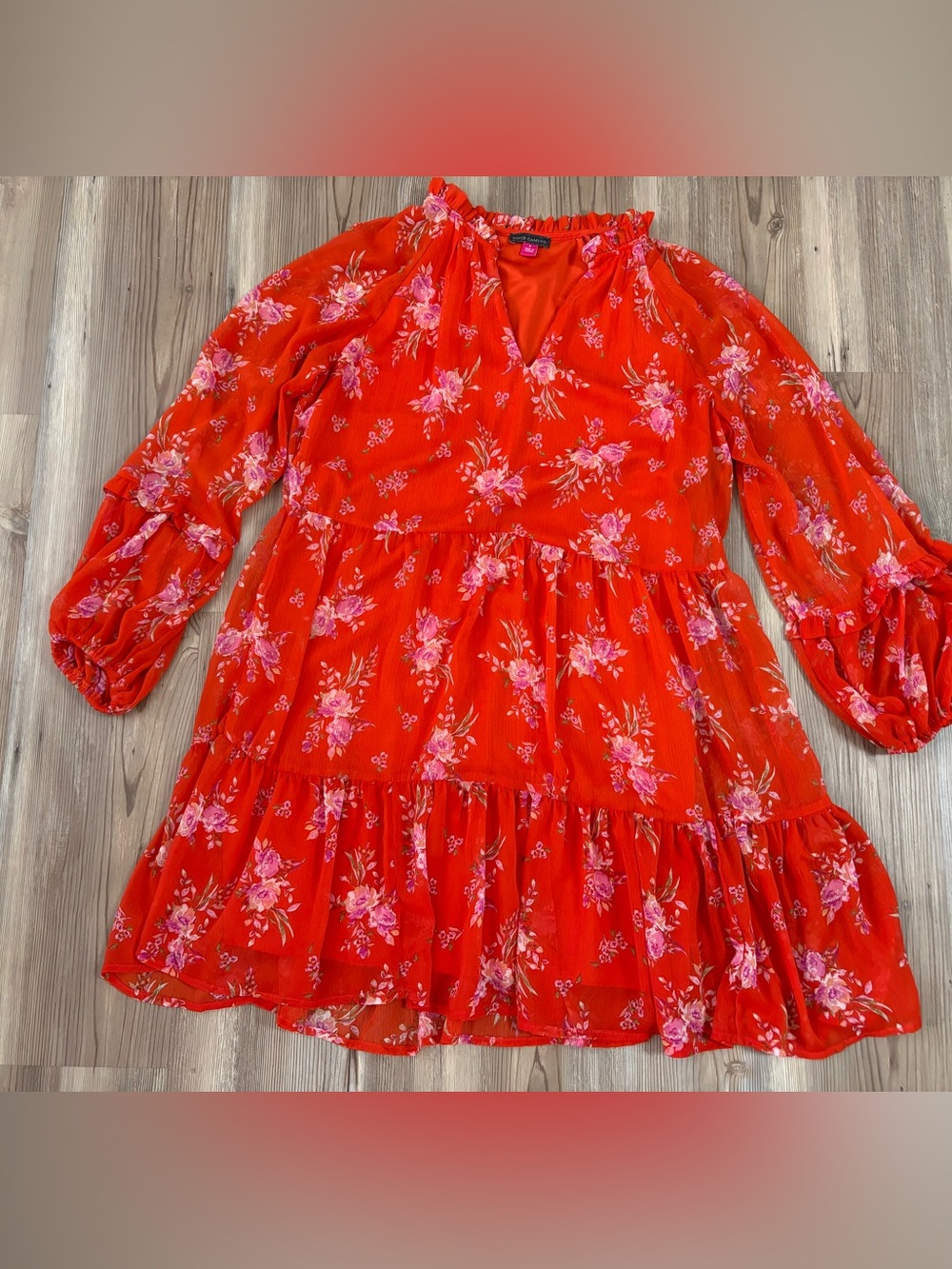 Vince Camuto Red Floral Tiered Dress